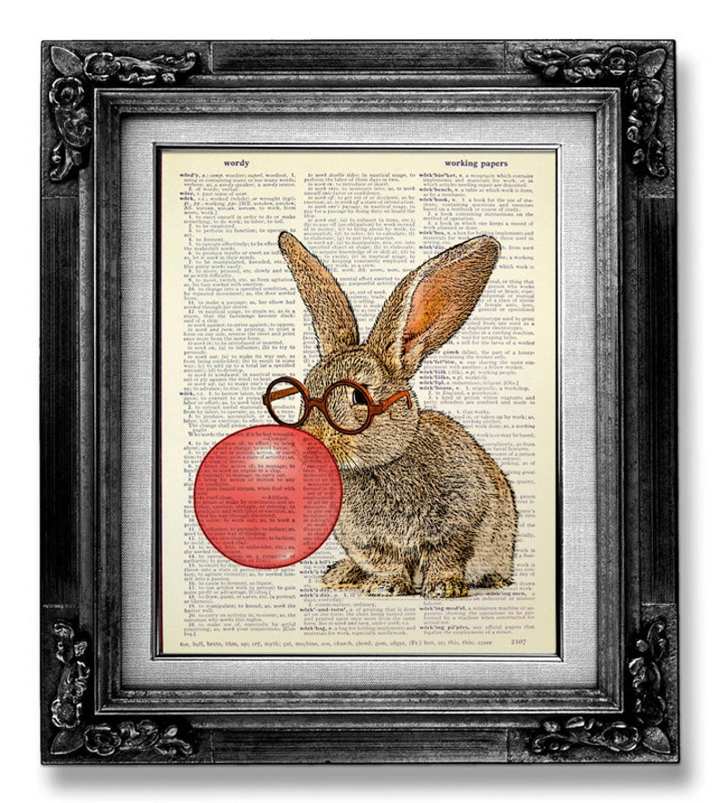 Nerdy Bunny Art Print DICTIONARY ART PRINT Rabbit Print Etsy