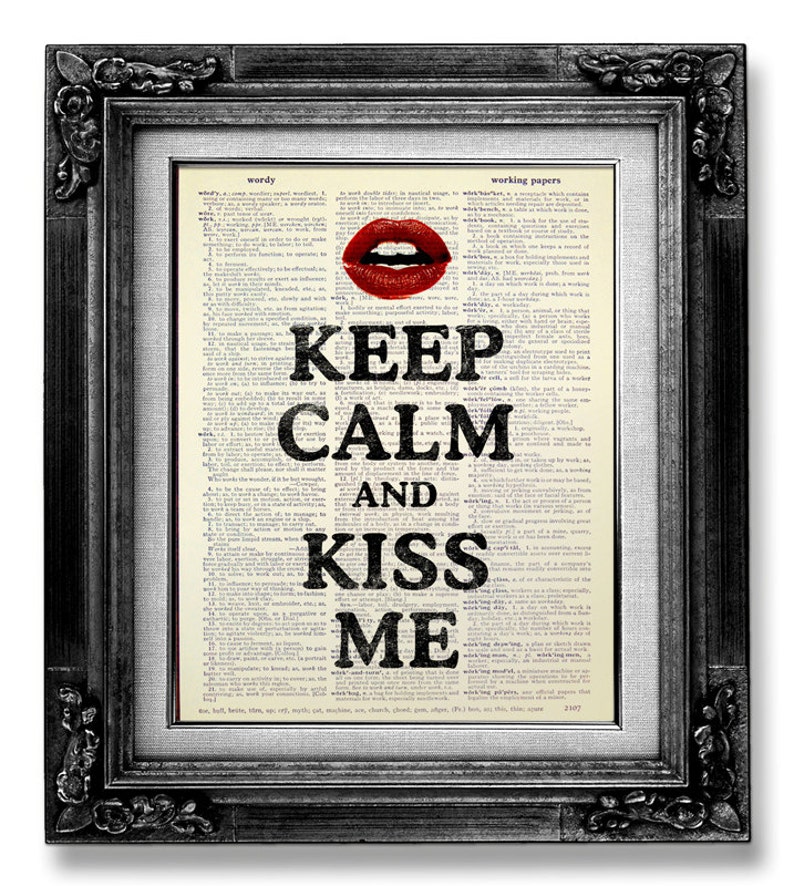 Living Room Decor Dictionary Art Print Kiss Art Pop Art Poster Keep Calm Print Red Lips Art Cool Poster Stuff Keep Calm And Kiss Me