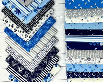 Riley Blake Designs Blue Stitch by Christopher Thompson fat quarters, The Tattooed Quilter, Blue Stitch Collection, 26 FQ bundle, Quilting