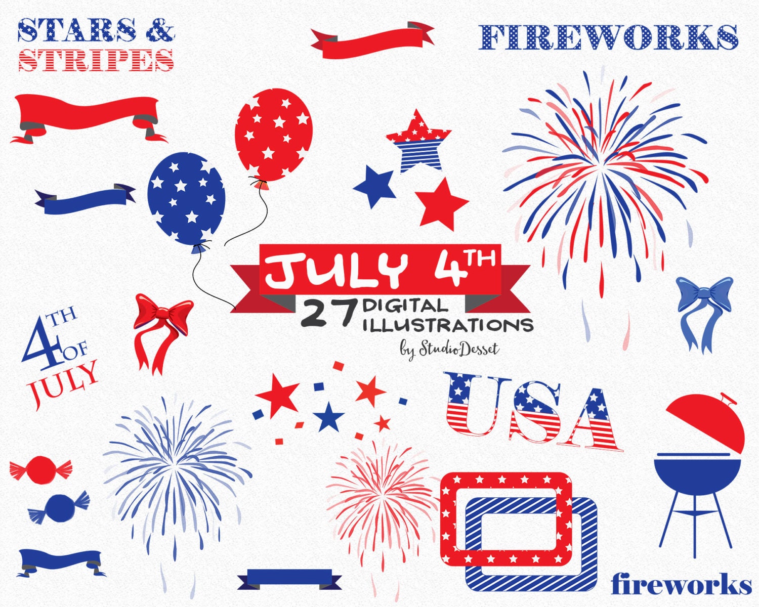 July 4th Cliparts Patriotic Clip Art Memorial Day Clipart | Etsy