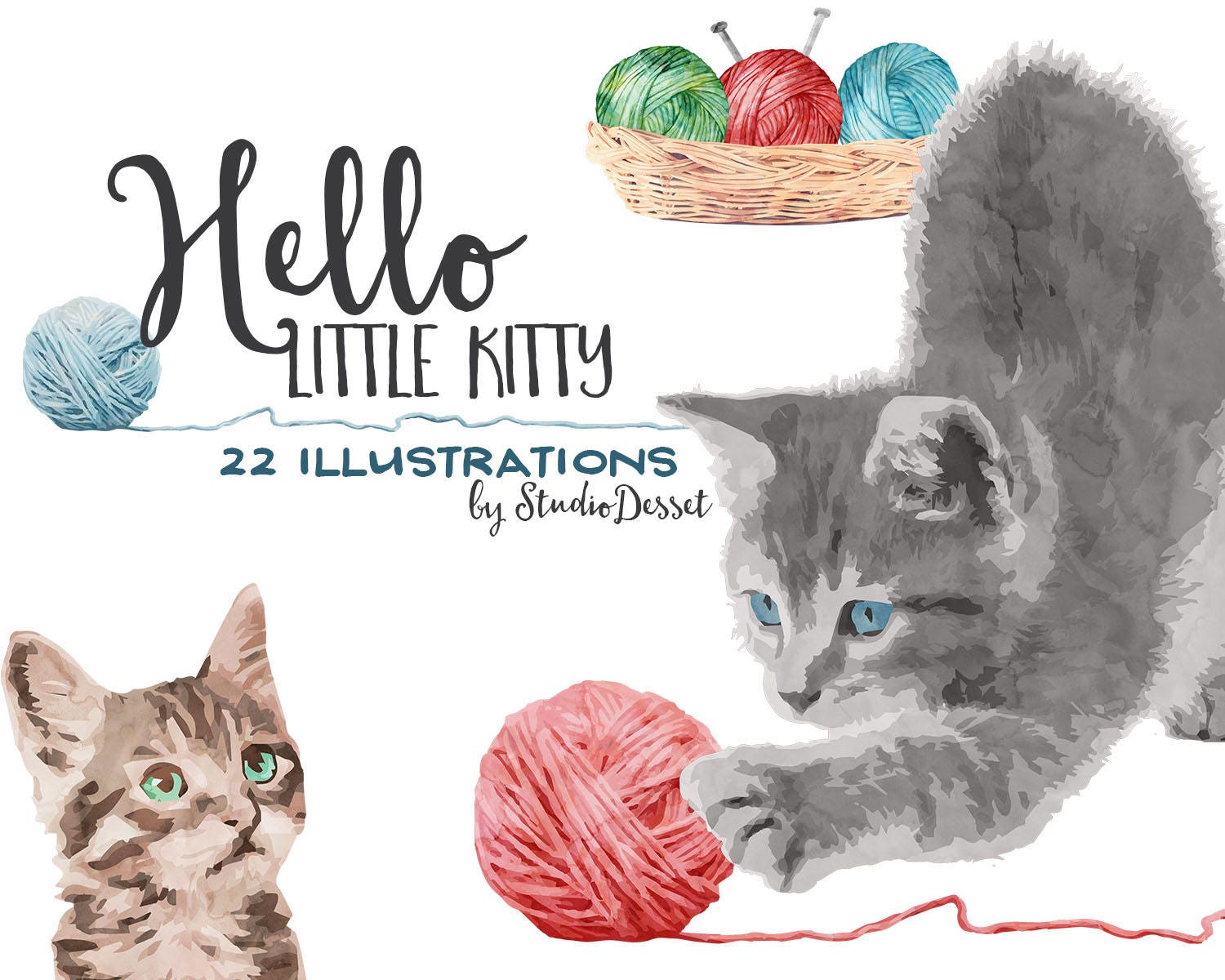 Download Cat Clipart Watercolor Kitty Clip Art Yarn Clipart Kitten ...