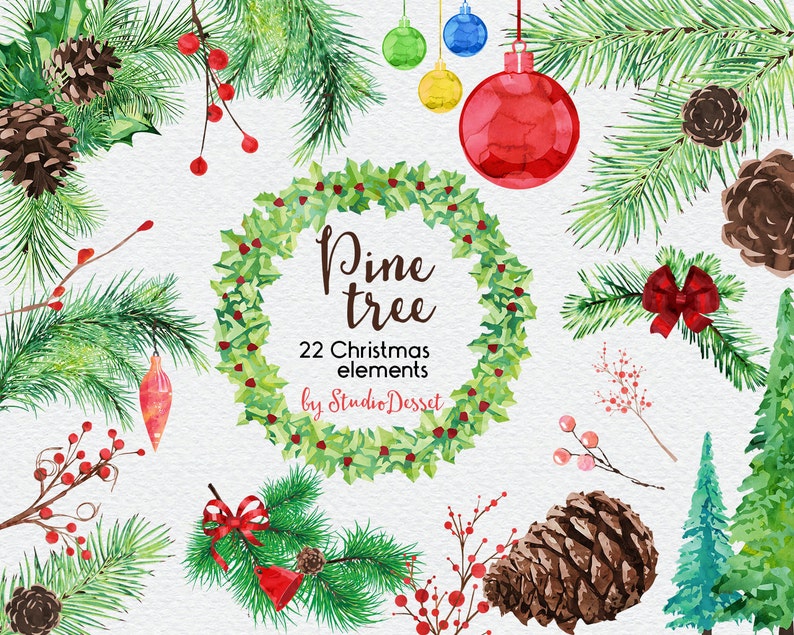 Download Pine Tree Watercolor Christmas Clip Art Pinecone Graphics For Personal And Commercial Use Christmas Cliparts Christmas Tree Ornaments Clip Art Art Collectibles Ballparksigns Com