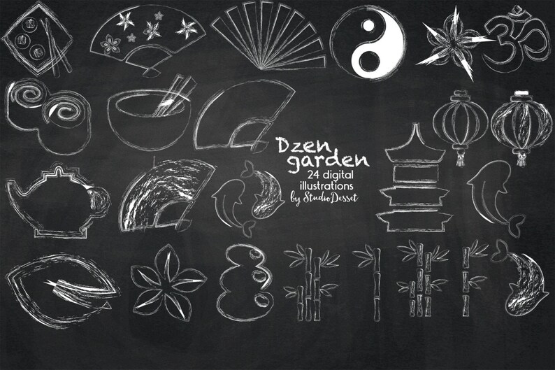 Chalk Clipart Japan Clip Art Chalkboard Dzen Japanese Etsy