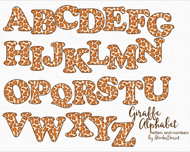 giraffe alphabet safari cliparts africa letters and numbers etsy