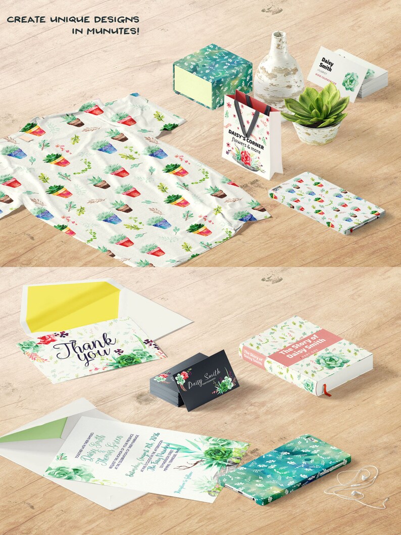 Watercolor Succulents Cliparts Weddings Cactus Clip Art Flower Bouquet Stones and Pebbles Graphics for Personal and Commercial Use