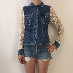 80er Jahre Kenzo Jeans Spitze Ärmel Denim Sexy taillierte Jacke