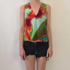90s Jean Paul Gauliter Bias Cut Rayon Grunge Club Kid Psychedelic Diva Faces Top