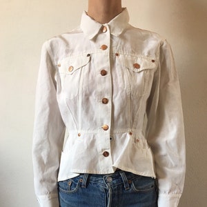 90s Jean Paul Gaultier Junior hourglass waist jacket with peplum and bronze stud buttons