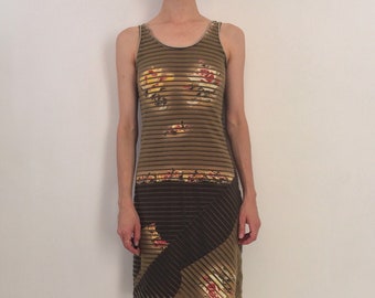 90s Jean Paul Gaultier Floral Striped Sheer Mesh Club Kid Tank Dress