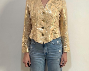 80s Yves Saint Laurent Pink And Gold Lurex Floral Romantic Blazer Jacket