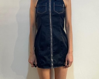 90er Jahre Versace Jeans Couture Super Model Zip Up Mini Kleid Mit Medusa Kopf Zipper Pull