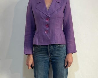 Giacca blazer aderente in lino lilla Rive Gauche di Yves Saint Laurent anni '80
