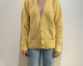 80s Pringle Wool Pastel Yellow Cardigan With Pockets