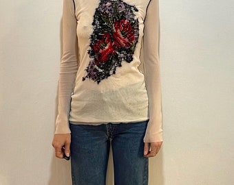 90s Jean Paul Gaultier Embroidered Cross Stitch Floral