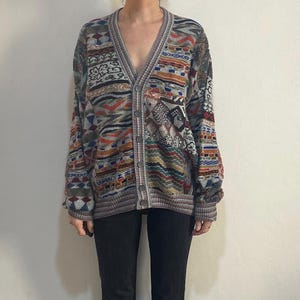 90s Missoni Patchwork Fall Colors Knit Amazing Wool Cardigan