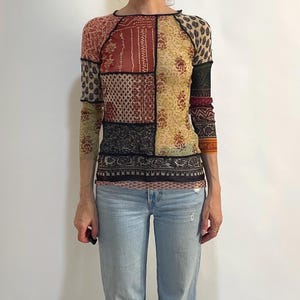 90s Jean Paul Gaultier Indian Fabric Patch Work Multicolor Mesh Club Kid Top