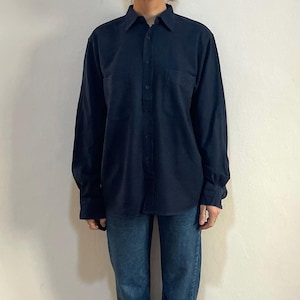 90s Raw Silk Deadstock Unworn Oversize Mens Button Shirt Navy Blue Size Small