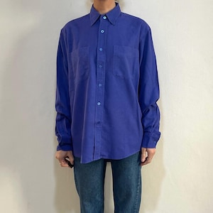 90s Raw Silk Deadstock Unworn Oversize Mens Button Shirt Royal Blue Size Medium