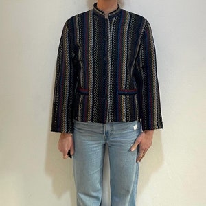 80s Kenzo Striped Wool Traditional Winter Cropped Jacket