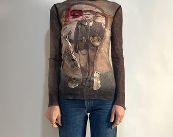 90s Jean Paul Gaultier Punk Lady Embroidered Silk Applique Club