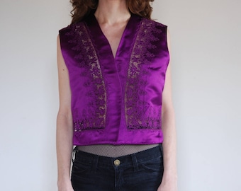 90s Versace Mens Silk Satin Cut Out Lace Fancy Euro Trash Boho Vest