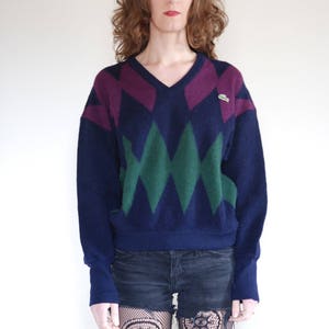 Jaren &#39;80 Lacoste argyle preppy wollen gebreide trui