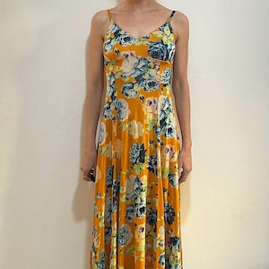 80s Kenzo Jungle Orange Floral Print Rayon Jersey Full Skirted Summer Sun Dress