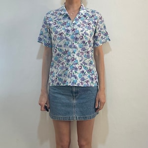 80s Cacharel Liberty La Chemiserie Fine Cotton Short Sleeve Floral Blouse French Boho