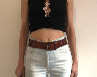 80er Jahre Ralph Lauren Geflochtener Ledergürtel