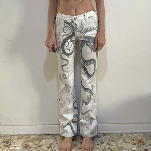 Y2K Roberto Cavalli Illustrated Snake Print Stretch Jeans Flare