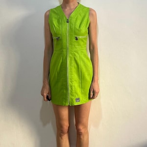 90s Versace Jeans Couture Super Model Fitted Mini Psychedelic Green Tennis Dress
