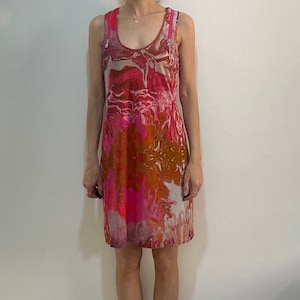 Y2K Alexander McQueen Cotton Jersey Psychedelic Pain Drip T-Shirt Mini Dress Club Kid With Big Zippers