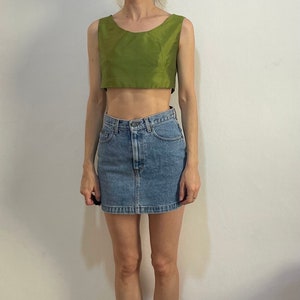 90s Romeo Gigli Iridescent Green And Gold Zip Up The Back Fitted Crop Top