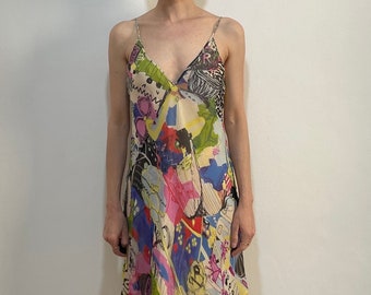 80s Christian Lacroix Bias Cut Silk Multi Color Slip Dress