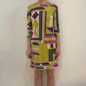 60s Emilio Pucci Silk Jersey Geometric Shift Dress Mod Mini
