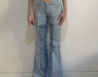 70s Two-tone Flare Leg Jeans Faded Bell Bottoms - Etsy