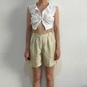 90s Beige Sandwashed Silk High Waisted Wide Leg Shorts Deadstock With Original Tags