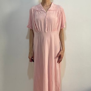 40s Bias Cut Pink Silk Slip Dress Entirely Hand Stitched With Embroidered Bodice