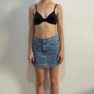 90s La Perla Black Sequined Bra Bralette Top Size Medium Club Kid