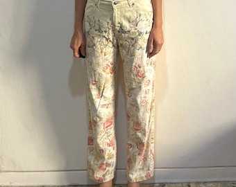 Y2K Cavalli Asian Cranes Birds Print Gold Sparkle Euro Trash