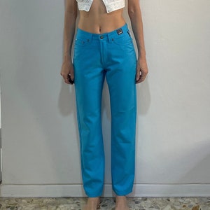 90s Versace Jeans Couture Baby Blue Psychedelic Wavy Club Kid Jeans