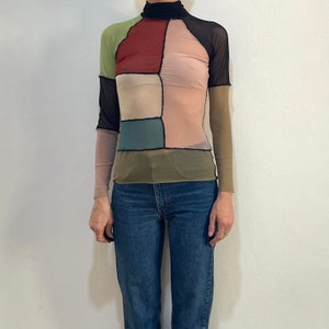 90s Jean Paul Gaultier Mondiran Patch Work Multicolor Mesh Club Kid Turtleneck