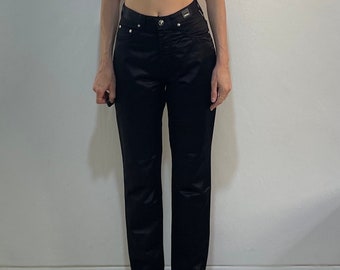 Y2K Versace Black Satin Straight Leg Club Kid Disco Jeans