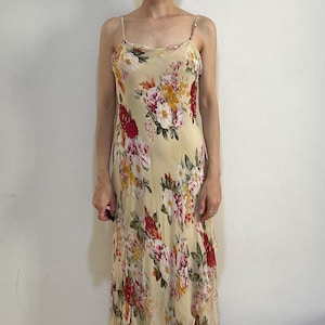 90s Giorgio Kauten Bias Cut Floral Rayon Dreamy Day Dress With Irregular Ruffled Hem