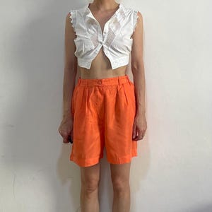 90s Coral Sandwashed Silk High Waisted Wide Leg Shorts Deadstock With Original Tags