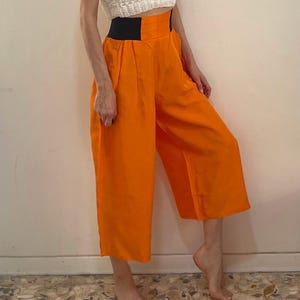 90s Orange Rayon Hammer Pants Wide Cropped Leg Elastic Waist Dead Stock Raver