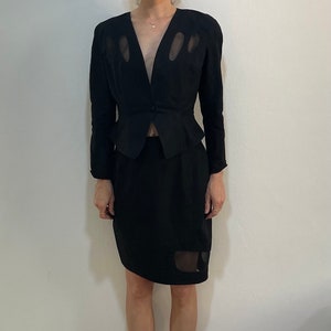 80s Thierry Mugler Avant Garde Space Age Jacket And Skirt Set With Nylon Cut Outs