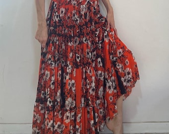 90s Jean Paul Gaultier Floral Mesh Ruffle Peasant Skirt Multi Tier