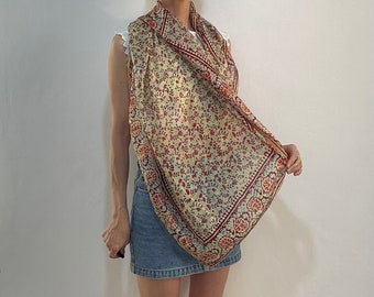Foulard Indien Vintage Années 70 En Soie - 75x75 Cm, Multicolore, Parfait état
