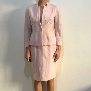 90s Thierry Mugler Powder Pink Cashmere Wool Jacket And Skirt Set